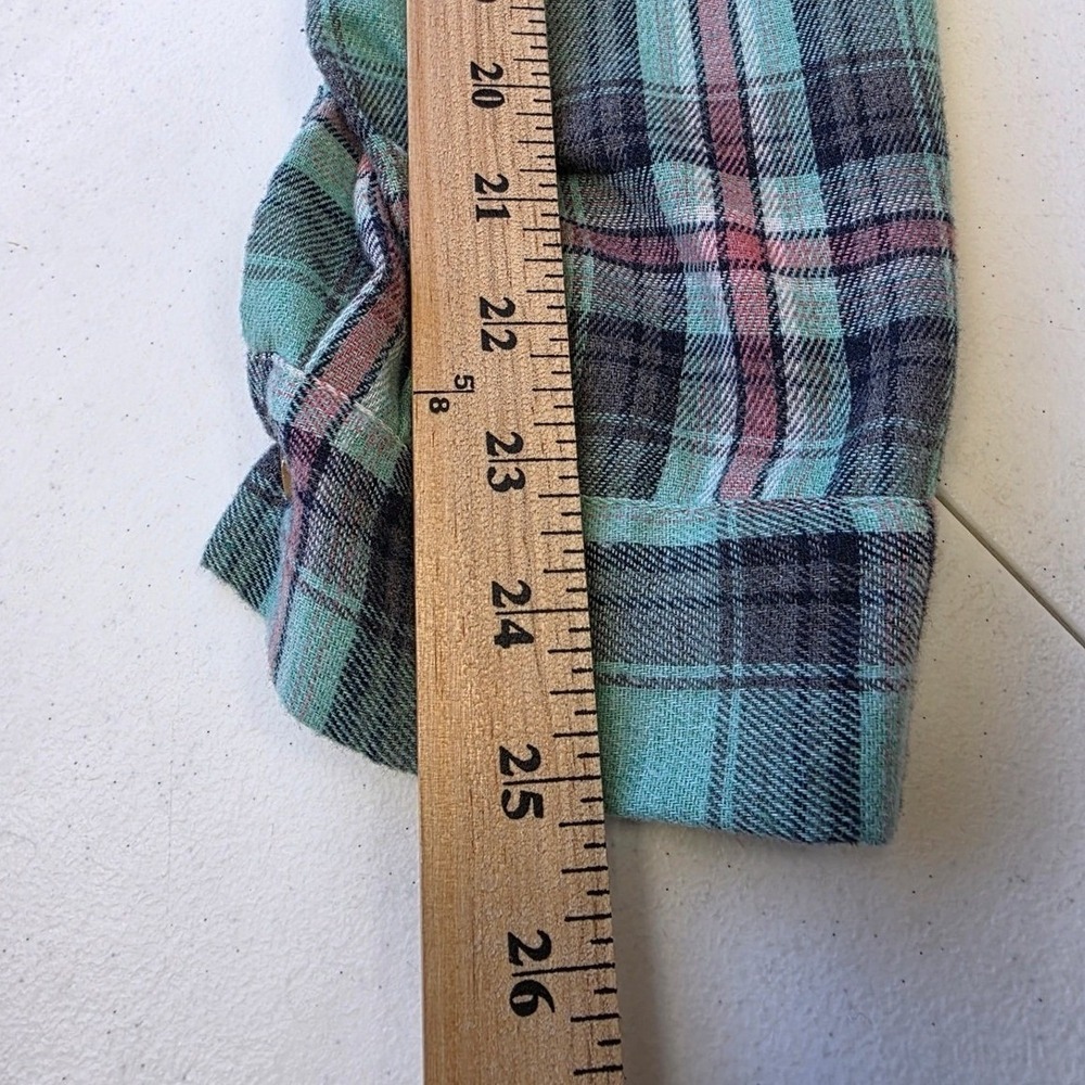 Unbranded Teal Plaid Hooded Flannel Shirt Womens XL Button Up Long Sleeve Hoody - Picture 8 of 8